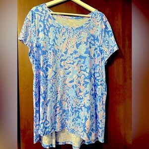 Lilly Pulitzer Etta Scoop Neck Tee Boca Blue Sea What I Sea XXL